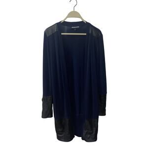 Anatomie Navy Open Cardigan Black Lambskin Leather Trim Zipper Wrist Size S